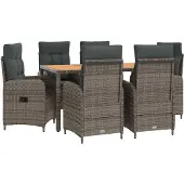 vidaXL Buiten Eettafel Set 7 st Lichtgrijs en Donkergrijs