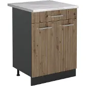 Vicco Keukenonderkast R-Line Artisanaal eiken/Antraciet 60 cm met lade marmer werkblad, Model 61084