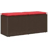 vidaXL Tuinbank met kussen, bruin, 110x40x44 cm, polyrotan
