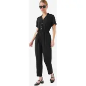 Big Dart Effen Geweven Jumpsuit met Kraag en Strikdetail