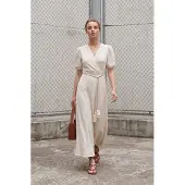 MyFashion Gestrikte V-hals Maxi Wikkeljurk