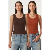 Happiness İstanbul Fitted U-hals Gebreide 2-Pack Tanktop