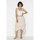 Bianco Hoog Taille Katoenen Poplin Midi Rok