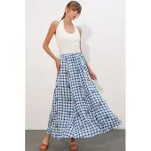 Big Dart Hoog-Waisted Geruite Maxi Rok