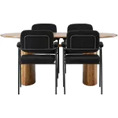 Ebuy24 Isolde eethoek eettafel naturel 4 stoelen bouclé zwart.