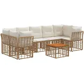 vidaXL Buiten bank set 8 st Natuurlijk en Crème Wit poly rattan