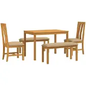 vidaXL Eetkamerset 5 st Beige Massief Eikenhout