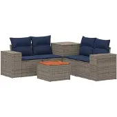 vidaXL Bankstel 6 st Grijs en Marineblauw 55 x 55 x 37 cm