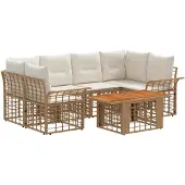 vidaXL Tuinbankenset 7 st Natuurlijk en Crème Wit poly rattan