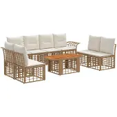 vidaXL Tuinbank Set 9 st Natuurlijk en Crème Wit poly rattan