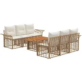 vidaXL Tuinbankenset 7 st Natuurlijk en Crème Wit poly rattan