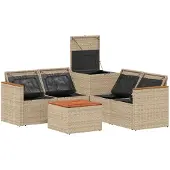 vidaXL Bankstel 6 st Beige en Lichtgrijs Poly Rattan en Staal