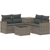 vidaXL Bankstel 6 st Grijs en Donkergrijs Poly Rattan en Staal