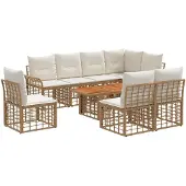 vidaXL Tuinbank Set 9 st Natuurlijk en Crème Wit poly rattan
