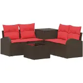 vidaXL Bankstel 6 st Bruin en Rood 55 x 55 x 37 cm