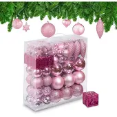 Famanu – Set van 110 kerstballen van kunststof, onbreekbare kerstboomversiering met slingers, roze