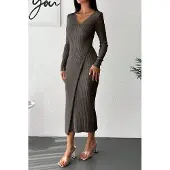 MyFashion Geribbelde Boothals Bodycon Midi-jurk
