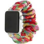 123Watches bandje Bloomsy - scrunchie - nylon - bloemen regenboog - 38 · 40 · 41 & 42 mm · M/L - Geschikt voor Apple Watch series 1/2/3/4/5/6/7/8/9/10/11/12/SE/SE2/SE3