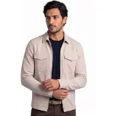 Born with Appetite Beige geprint overshirt rits borstzakken