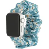 123Watches bandje Bloomsy - scrunchie - nylon - bloemen blauw - 44 · 45 · 46 & 49 mm · M/L - Geschikt voor Apple Watch series 1/2/3/4/5/6/7/8/9/10/11/12/SE/SE2/SE3/Ultra/Ultra 2/Ultra 3/Ultra 4