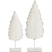 J-Line Bladeren - ijzer - wit - set van 2