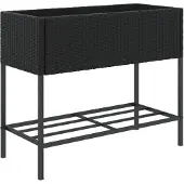 vidaXL Plantenbak met schap poly rattan zwart