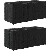vidaXL Plantenbakken met 2 potten 2 st 72x30x32 cm poly rattan zwart