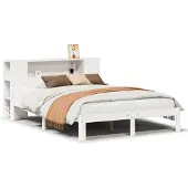 vidaXL Massief houten bed met plank, zonder matras, wit, 160x200 cm, grenen