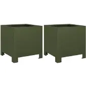 vidaXL Plantenbakken 2 st 30x30x30 cm staal olijfgroen