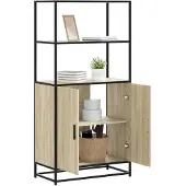 vidaXL Hoge kast Sonoma-eikenlook, 68x35x139 cm, van houtvezel en metaal