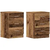 vidaXL Nachtkastjes 2 st 38x35x55 cm bewerkt hout oud houtkleurig