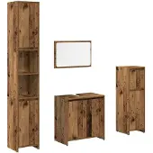vidaXL 4-delige Badkamermeubelset bewerkt hout oud houtkleurig