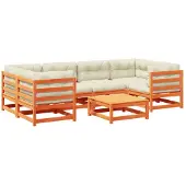 vidaXL 7-delige Loungeset met kussens massief grenenhout wasbruin