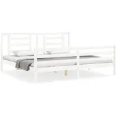 vidaXL Massief houten bed met hoofdeinde, wit, 200x200 cm