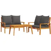vidaXL 3-delige Loungeset met kussens massief acaciahout