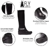 Fly london Dames Zwarte Leren Hoge Wighak Lange Laarzen - BUDI603