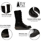 Fly london Vrouwen Zwarte Leren Veteraars Combat Ankle Boots - STER768