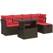 vidaXL 6-delige Loungeset met kussens poly rattan acacia bruin