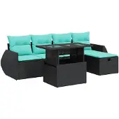 vidaXL 6-delige tuinmeubelset met kussens, grijs, polyrotan, acaciahout