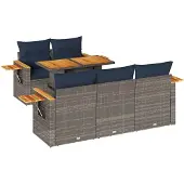 vidaXL 6-delige tuinmeubelset met kussens, grijs, polyrotan