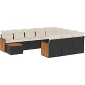 vidaXL 11-delige tuinmeubelset met kussens, zwart, polyrotan