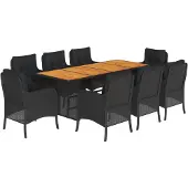 vidaXL 9-delige tuinset met kussens, zwart, van polyrotan