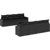 vidaXL 9-delige Loungeset met kussens poly rattan zwart