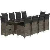 vidaXL 11-delige Bistroset met kussens poly rattan grijs