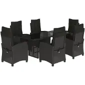 vidaXL 7-delige tuinset met kussens, zwart, van polyrotan