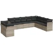 vidaXL 10-delige Loungeset met kussens poly rattan lichtgrijs