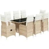 vidaXL 9-delige tuin-bistroset met kussens, beige, polyrotan