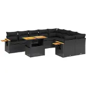 vidaXL 10-delige loungeset voor de tuin met kussens, zwart, polyrotan