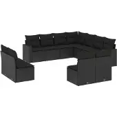 vidaXL 11-delige Loungeset met kussens poly rattan zwart