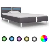 vidaXL Bedframe met LED kunstleer grijs 90x200 cm